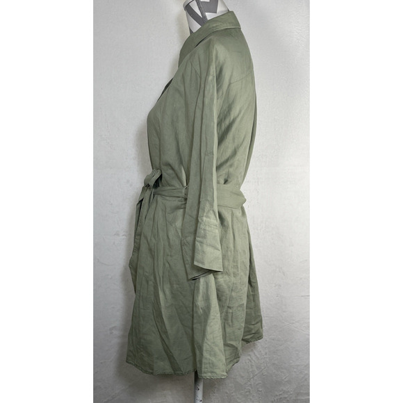 Zara Tunic Top Womens Size Lg Green Linen Blend Belted Tie Back Button Front - Picture 2 of 12